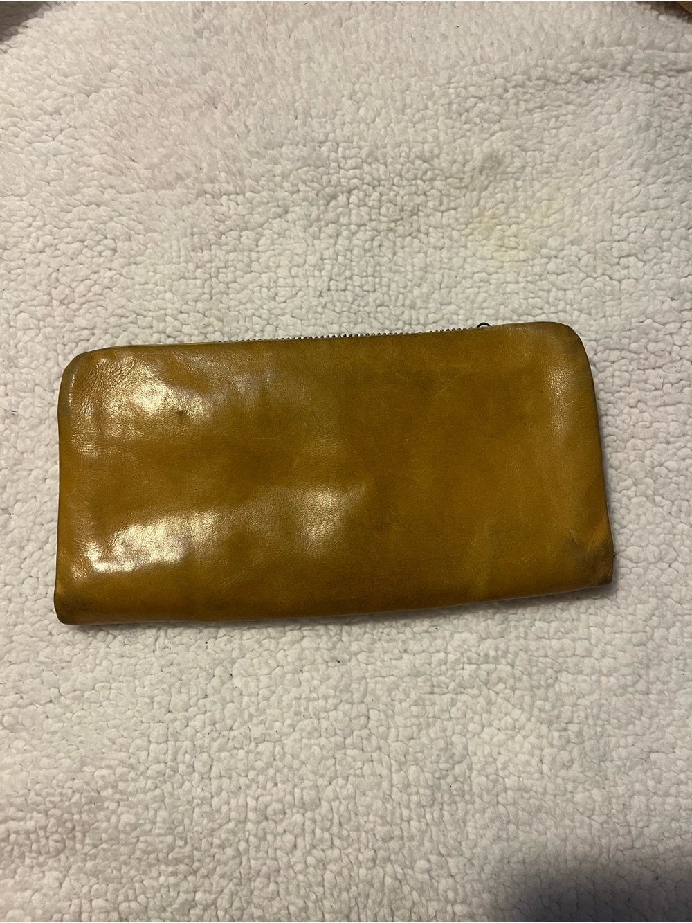 HOBO Leather Wristlet Pouch in Mustard Boho artsy distressed